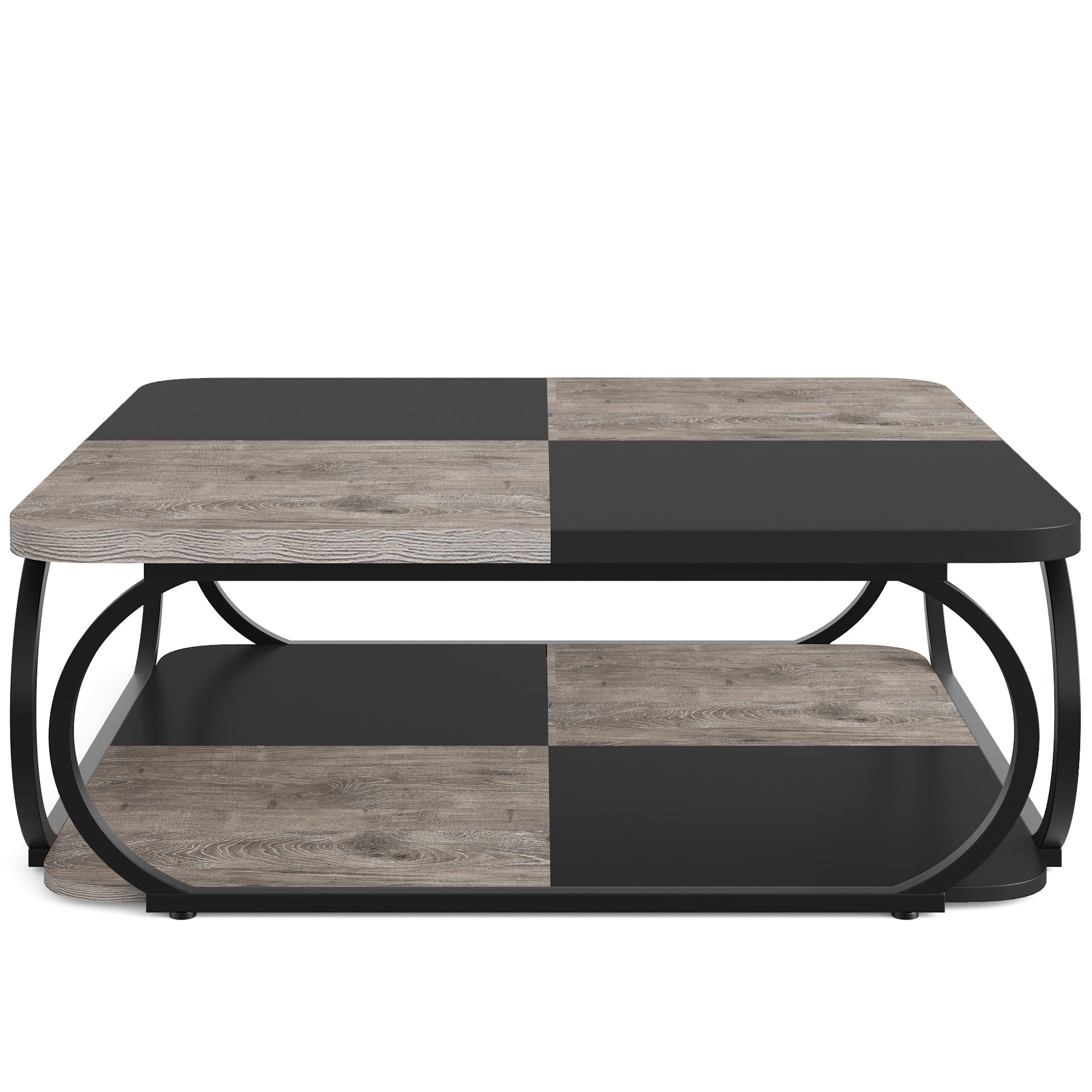 Square Coffee Table, 39" Central Cocktail Table with 2-Tier Shelves Tribesigns